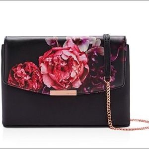 Ted Baker Viickky Splendour Floral Print Faux Leather Crossbody chain Bag Black
